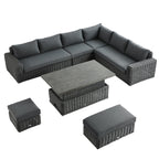 Bellagio Round Wicker Large Corner Casual Dining Set with Rising Table, Dark Grey