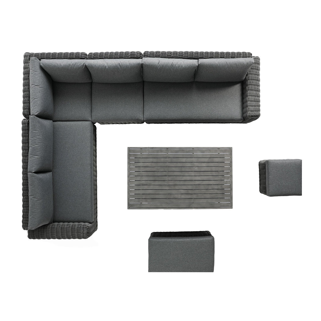 Bellagio Round Wicker Large Corner Casual Dining Set with Rising Table, Dark Grey