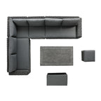 Bellagio Round Wicker Large Corner Casual Dining Set with Rising Table, Dark Grey