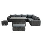 Bellagio Round Wicker Large Corner Casual Dining Set with Rising Table, Dark Grey