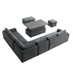 Bellagio Round Wicker Large Corner Casual Dining Set with Rising Table, Dark Grey