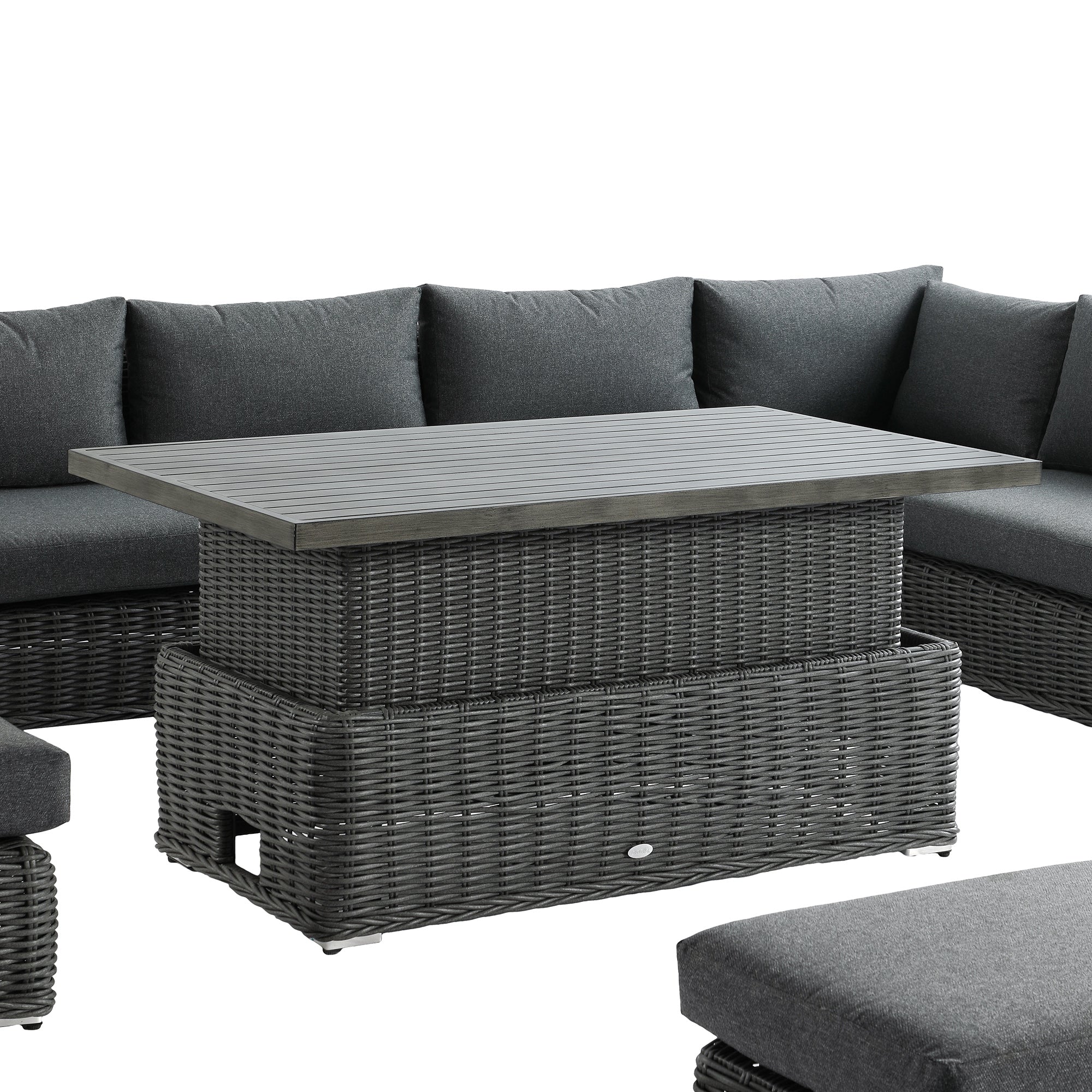 Bellagio Round Wicker Large Corner Casual Dining Set with Rising Table, Dark Grey