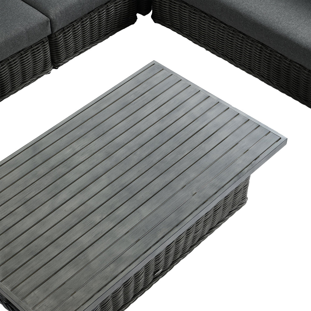 Bellagio Round Wicker Large Corner Casual Dining Set with Rising Table, Dark Grey