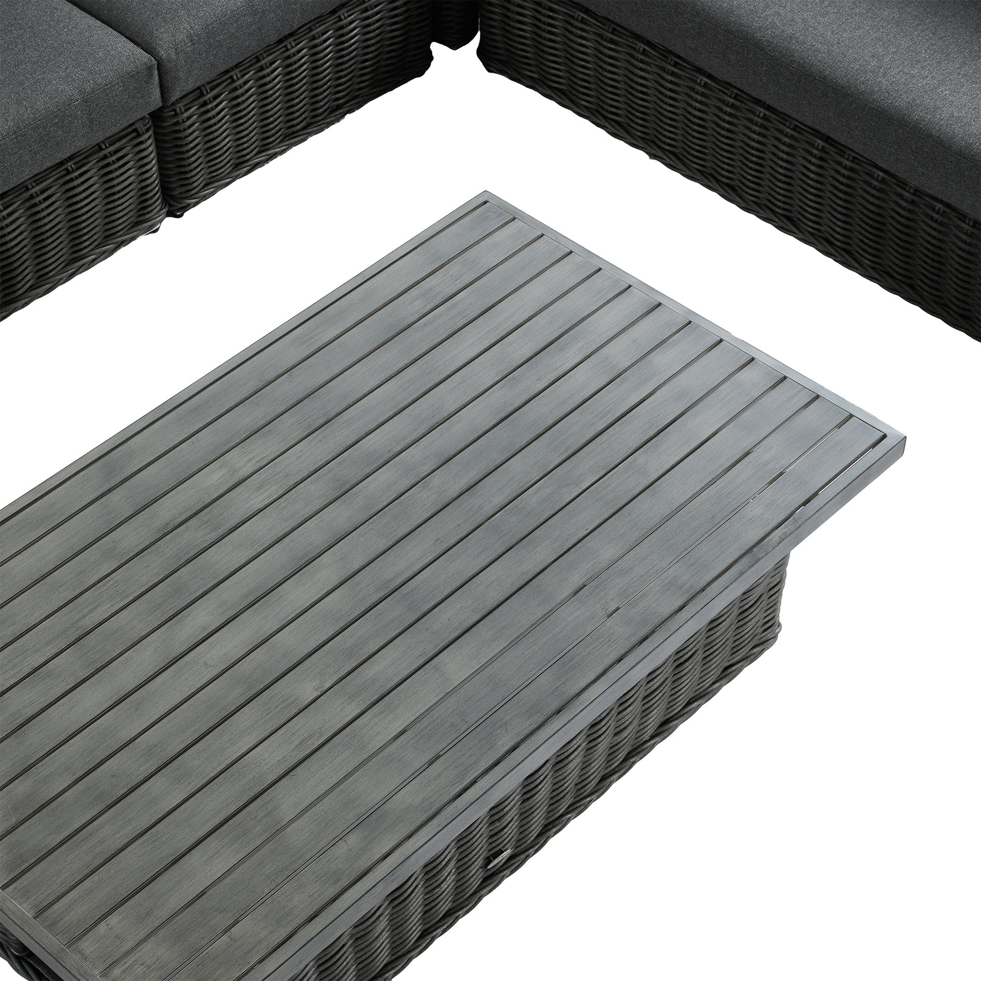 Bellagio Round Wicker Large Corner Casual Dining Set with Rising Table, Dark Grey