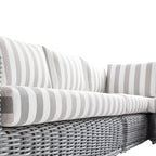 Bellagio Round Wicker Large Corner Casual Dining Set with Rising Table, Light Grey with Taupe Stripes