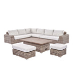 Bellagio Round Wicker Large Corner Casual Dining Set with Rising Table, Natural