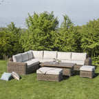 Bellagio Round Wicker Large Corner Casual Dining Set with Rising Table, Natural