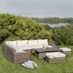 Bellagio Round Wicker Large Corner Casual Dining Set with Rising Table, Natural