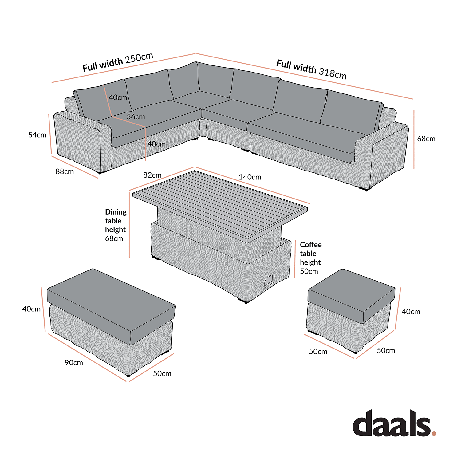 Bellagio Round Wicker Large Corner Casual Dining Set with Rising Table, Dark Grey