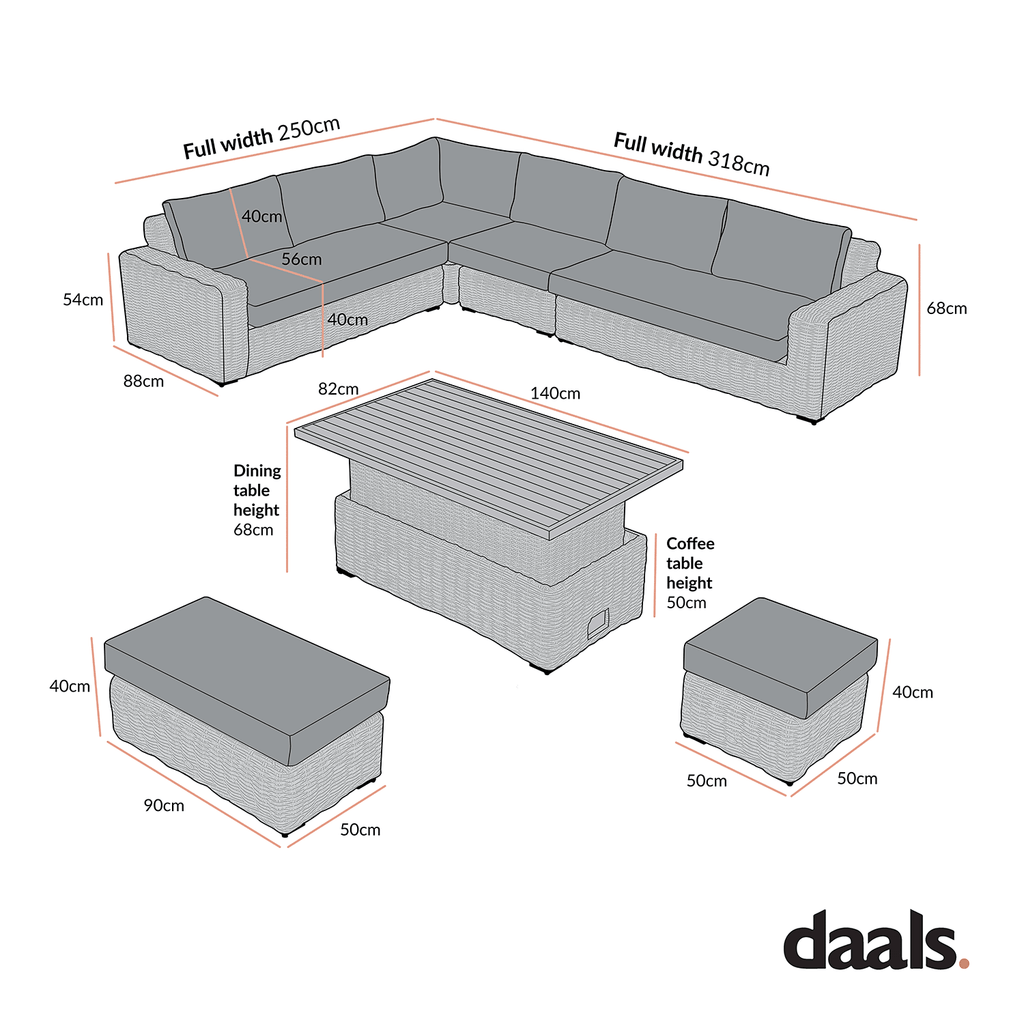 Bellagio Round Wicker Large Corner Casual Dining Set with Rising Table, Light Grey with Taupe Stripes
