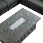 Bellagio Round Wicker Large Corner Casual Dining Set with Rising Firepit Table, Dark Grey