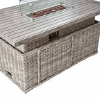 Bellagio Round Wicker Large Corner Casual Dining Set with Rising Firepit Table, Light Grey