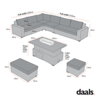 Bellagio Round Wicker Large Corner Casual Dining Set with Rising Firepit Table, Light Grey