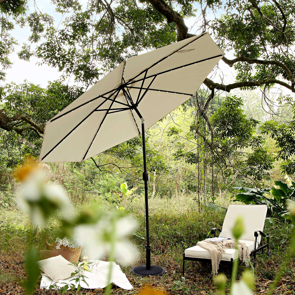 3M LED Light Aluminium Frame Garden Parasol with Tilt Crank , Beige