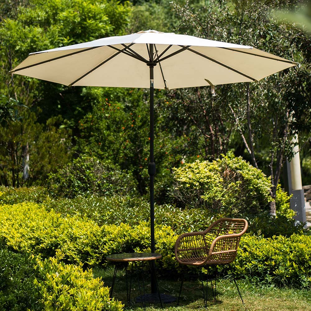 3M LED Light Aluminium Frame Garden Parasol with Tilt Crank , Beige