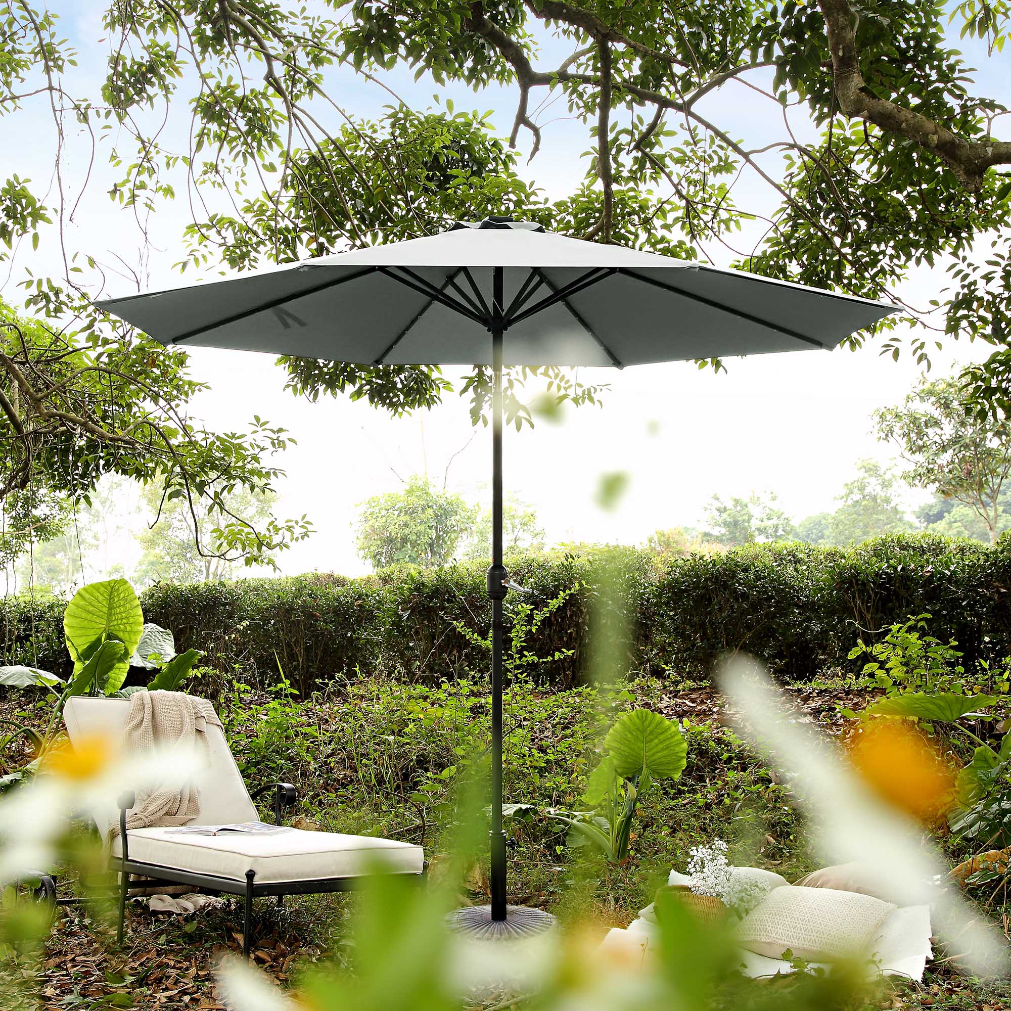3M LED Light Aluminium Frame Garden Parasol with Tilt Crank , Grey