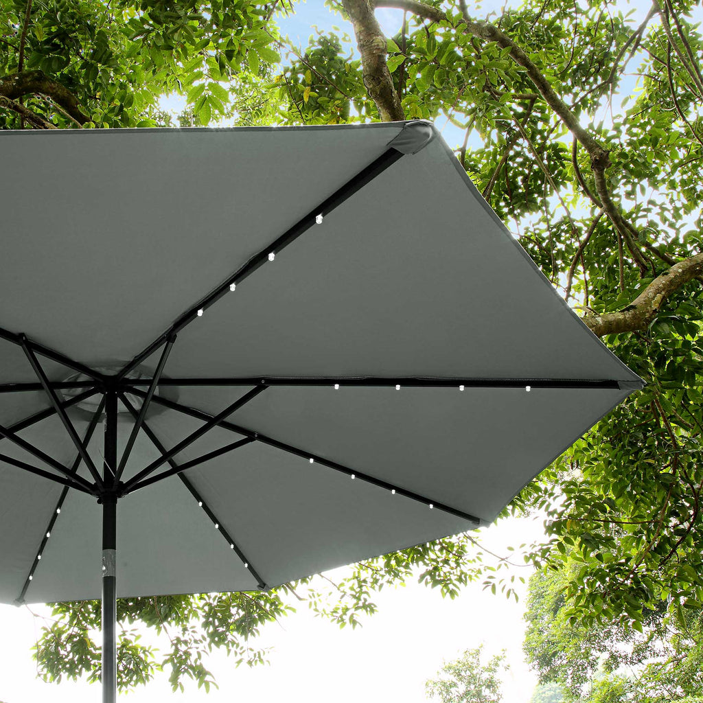 3M LED Light Aluminium Frame Garden Parasol with Tilt Crank , Grey