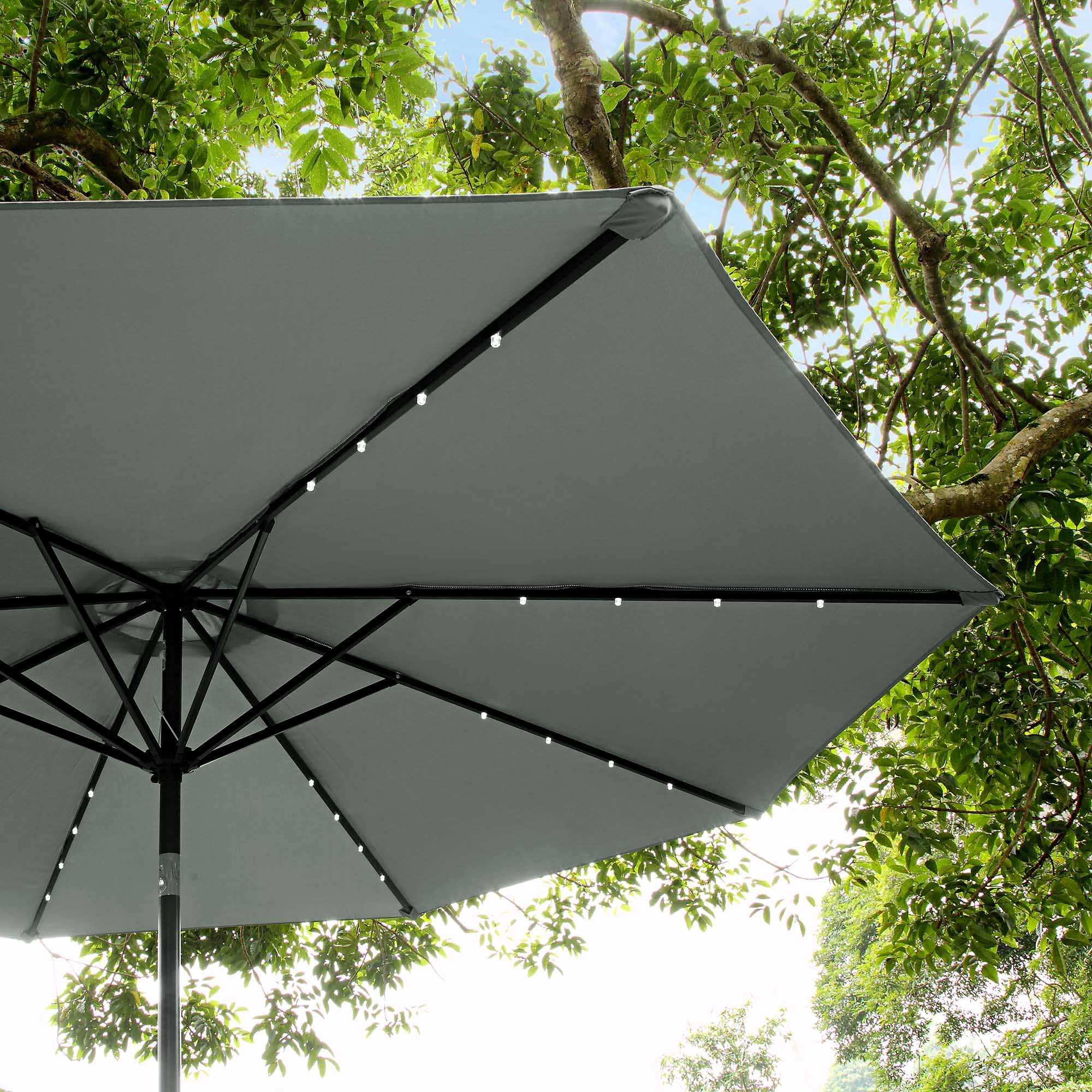 3M LED Light Aluminium Frame Garden Parasol with Tilt Crank , Grey