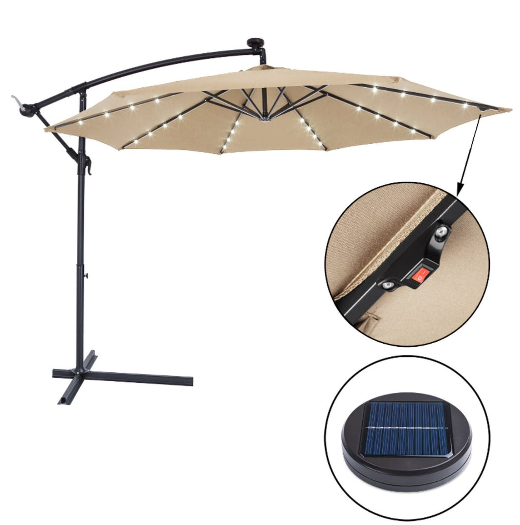 3M LED Light Cantilever Garden Leanover Parasol, Beige