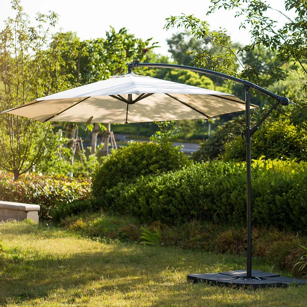 3M LED Light Cantilever Garden Leanover Parasol, Beige