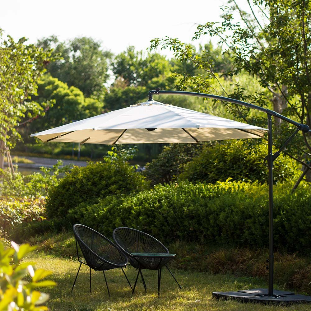 3M LED Light Cantilever Garden Leanover Parasol, Beige