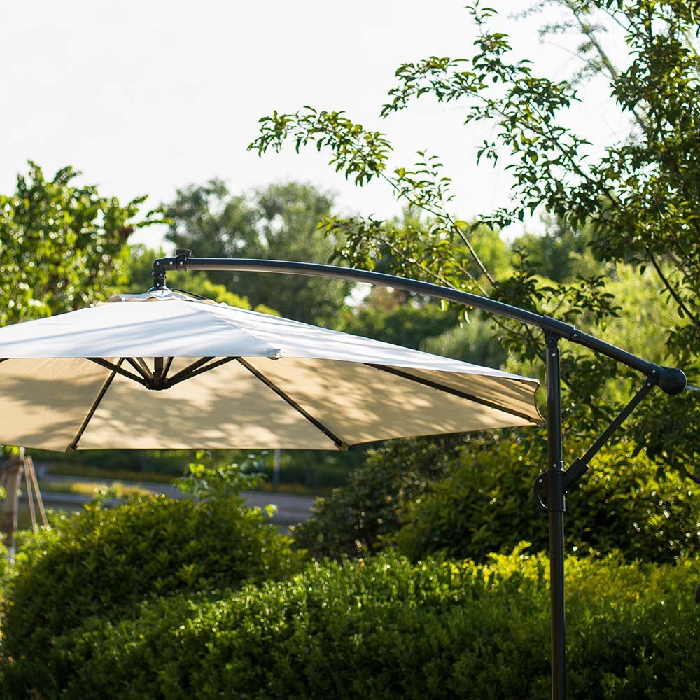 3M LED Light Cantilever Garden Leanover Parasol, Beige
