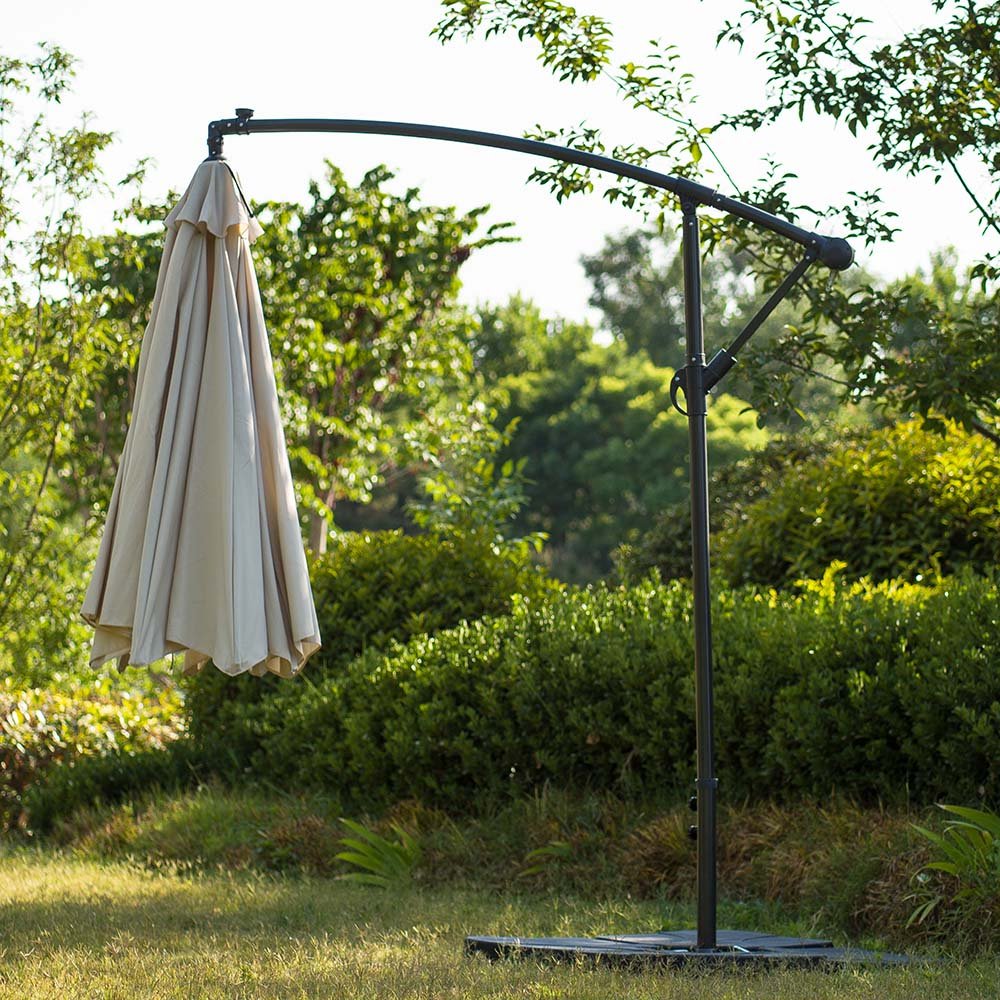 3M LED Light Cantilever Garden Leanover Parasol, Beige