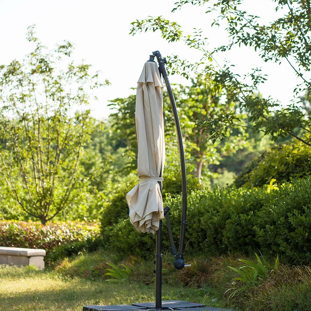 3M LED Light Cantilever Garden Leanover Parasol, Beige