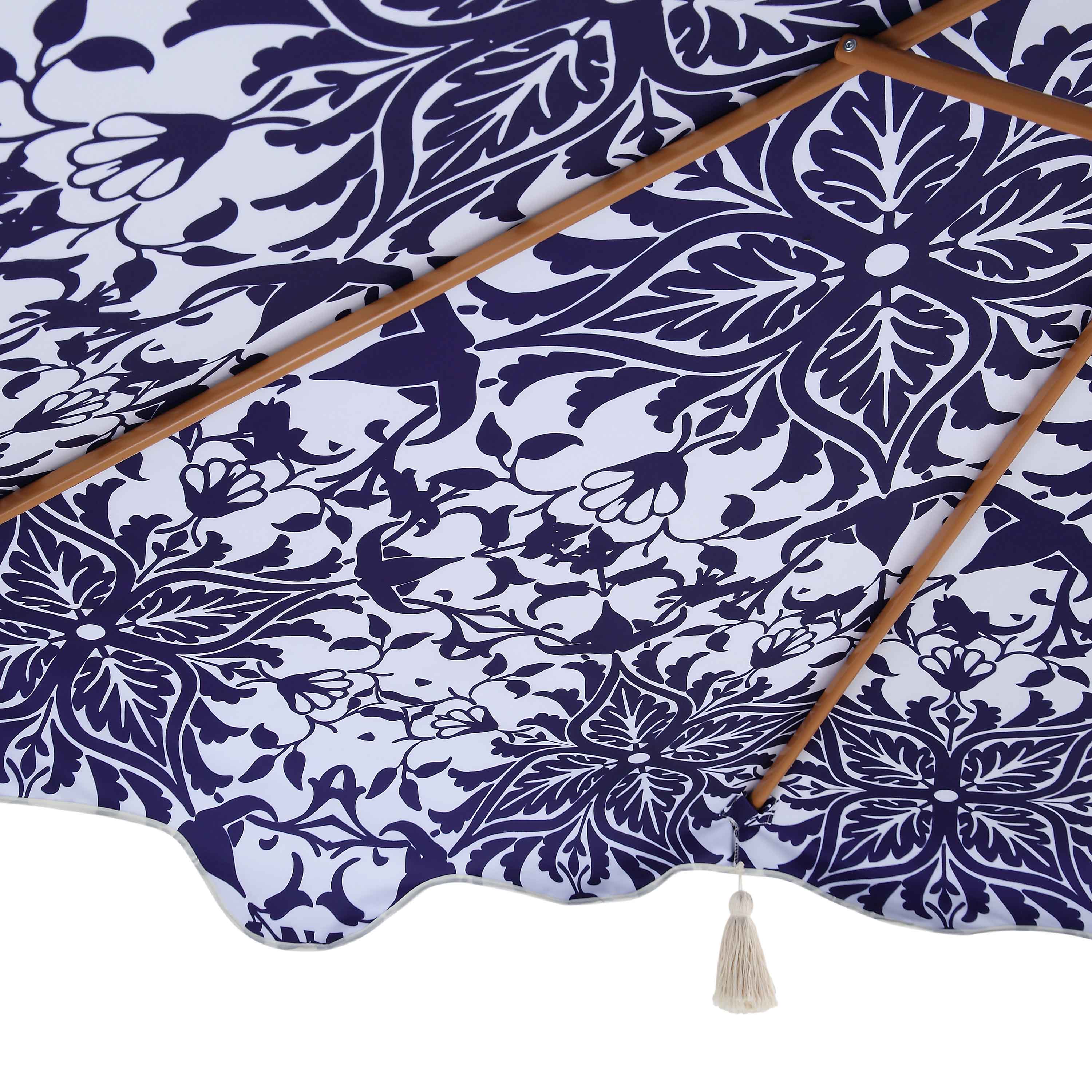 Blue Flower 2.6M Octagonal Tassel Parasol with Aluminium Tilt