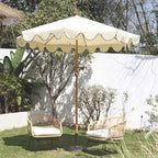 Beige 2.6M Octagonal Crank and Tilt Parasol with Navy Scalloped Edge