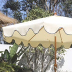 Beige 2.6M Octagonal Crank and Tilt Parasol with Navy Scalloped Edge