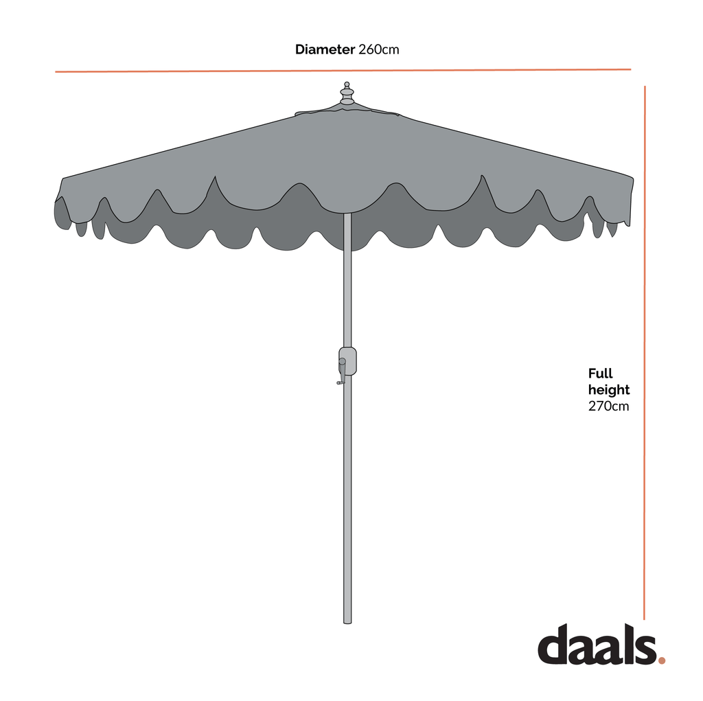 Beige 2.6M Octagonal Crank and Tilt Parasol with Grass Green Scalloped Edge