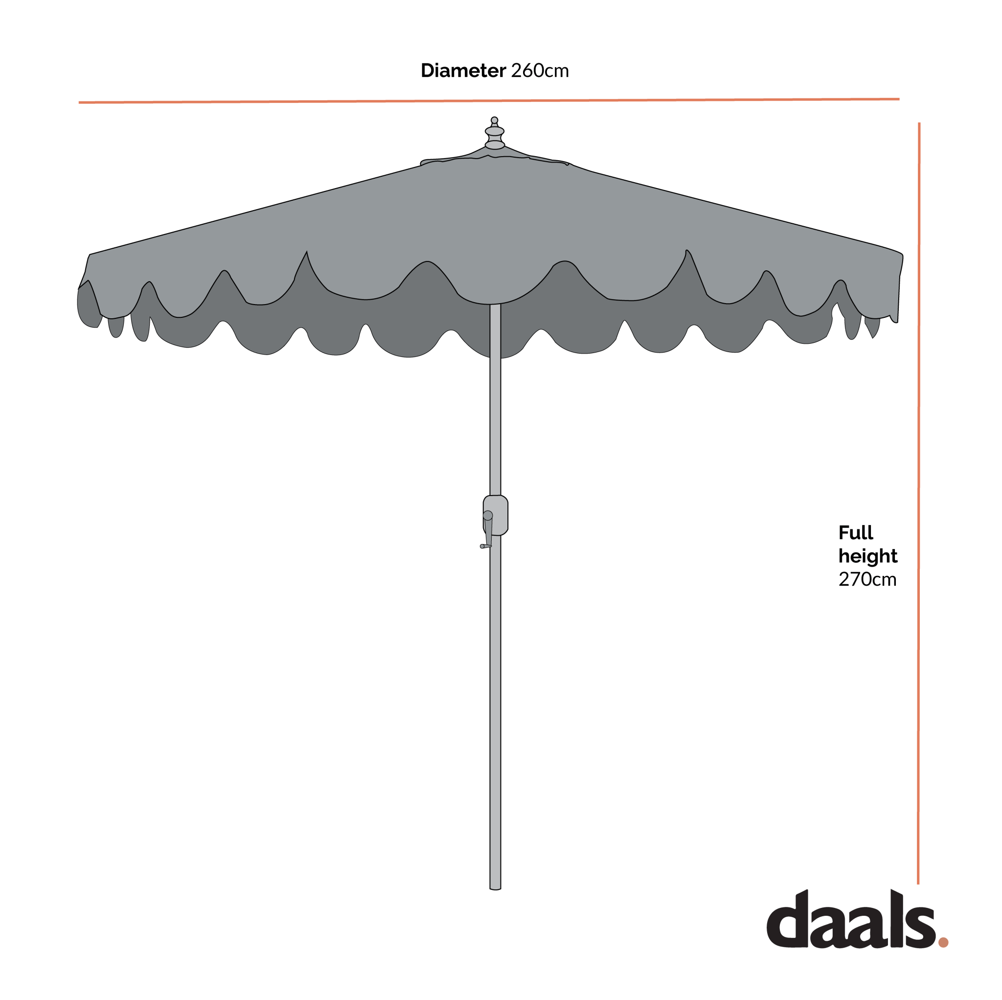 Beige 2.6M Octagonal Crank and Tilt Parasol with Navy Scalloped Edge