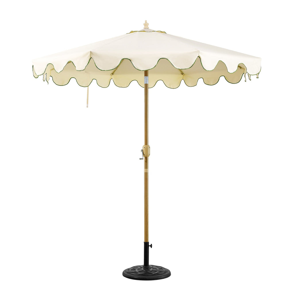 Beige 2.6M Octagonal Crank and Tilt Parasol with Grass Green Scalloped Edge