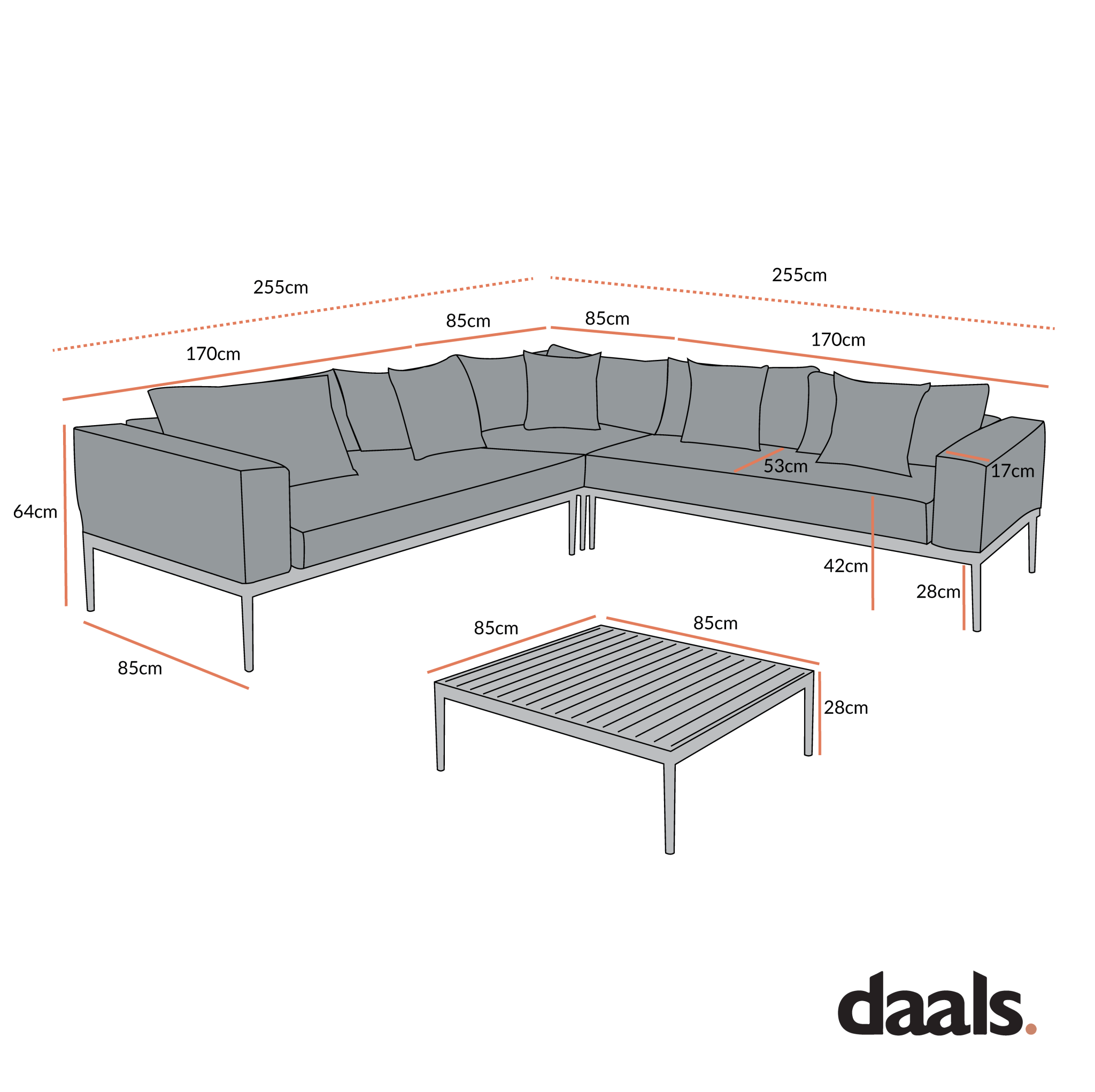 Calabasas Large Outdoor Fabric Aluminium Frame Corner Sofa Set with Coffee Table, Light Grey