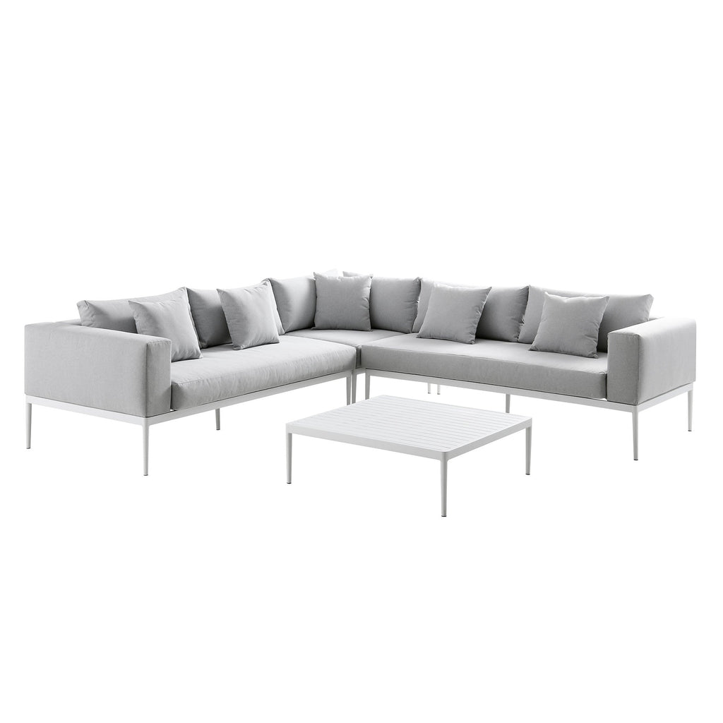 Calabasas Large Outdoor Fabric Aluminium Frame Corner Sofa Set with Coffee Table, Light Grey