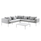Calabasas Large Outdoor Fabric Aluminium Frame Corner Sofa Set with Coffee Table, Light Grey