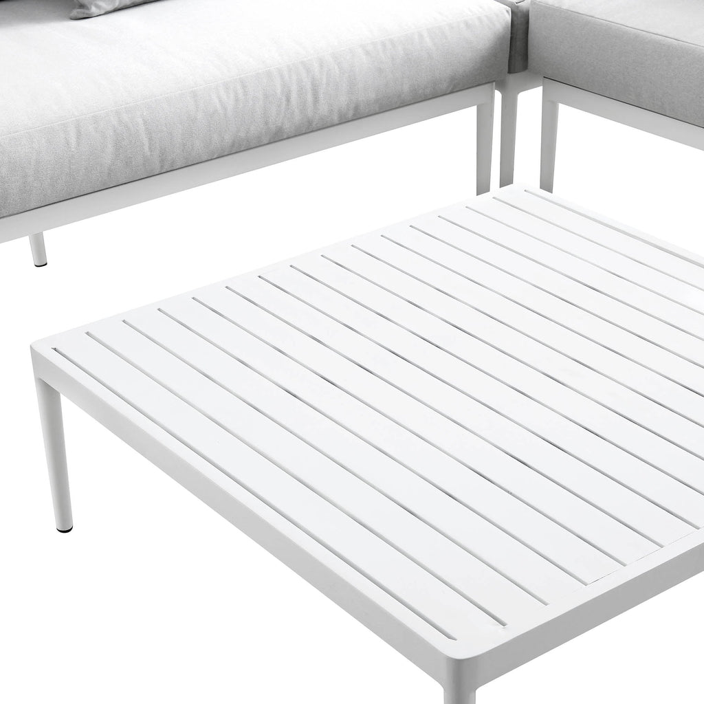 Calabasas Large Outdoor Fabric Aluminium Frame Corner Sofa Set with Coffee Table, Light Grey