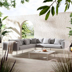 Calabasas Large Outdoor Fabric Aluminium Frame Corner Sofa Set with Coffee Table, Light Grey