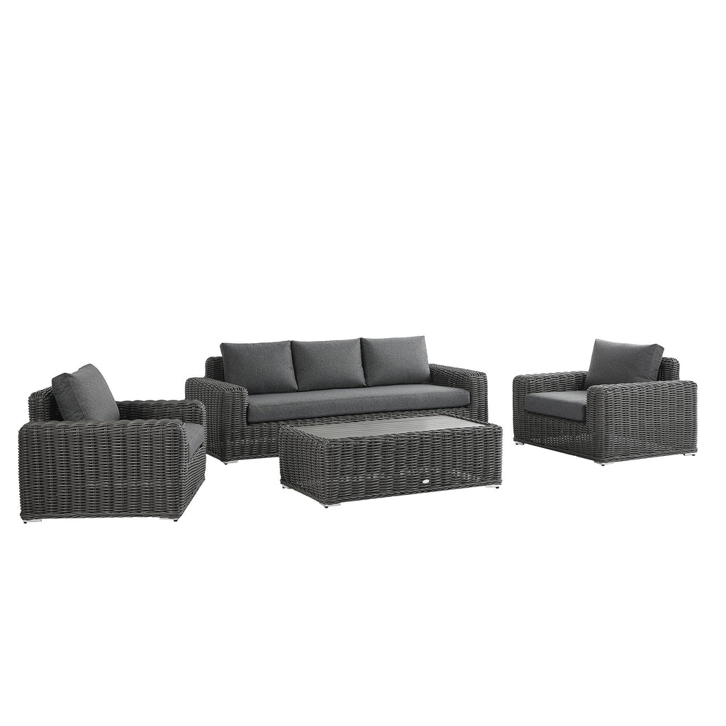 Bellagio Round Wicker Sofa Set with Coffee Table, Dark Grey