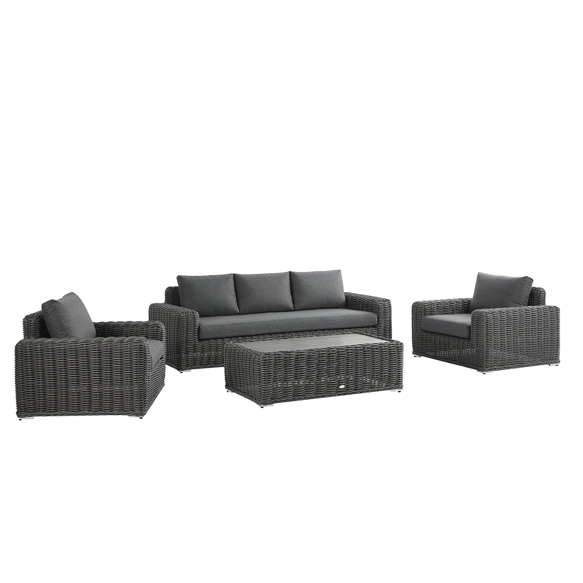 Bellagio Round Wicker Sofa Set with Coffee Table, Dark Grey