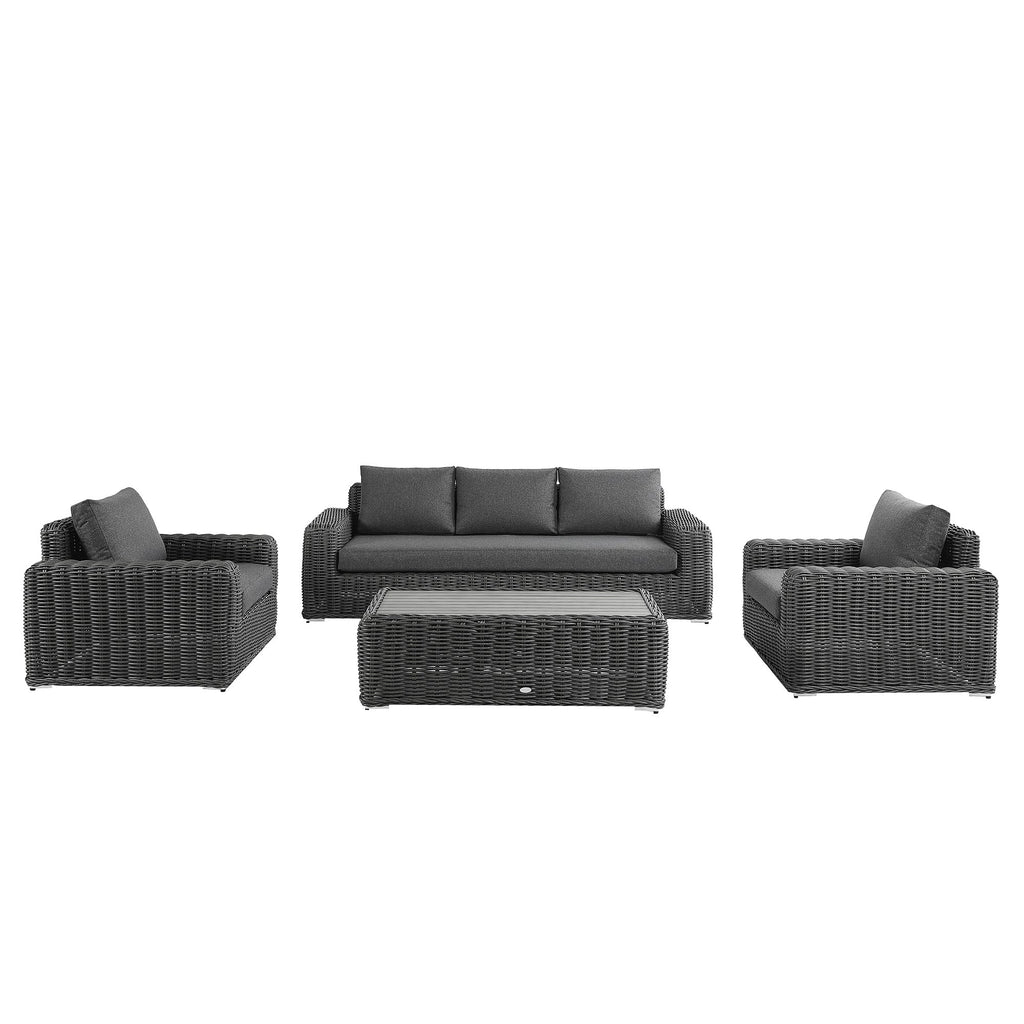 Bellagio Round Wicker Sofa Set with Coffee Table, Dark Grey