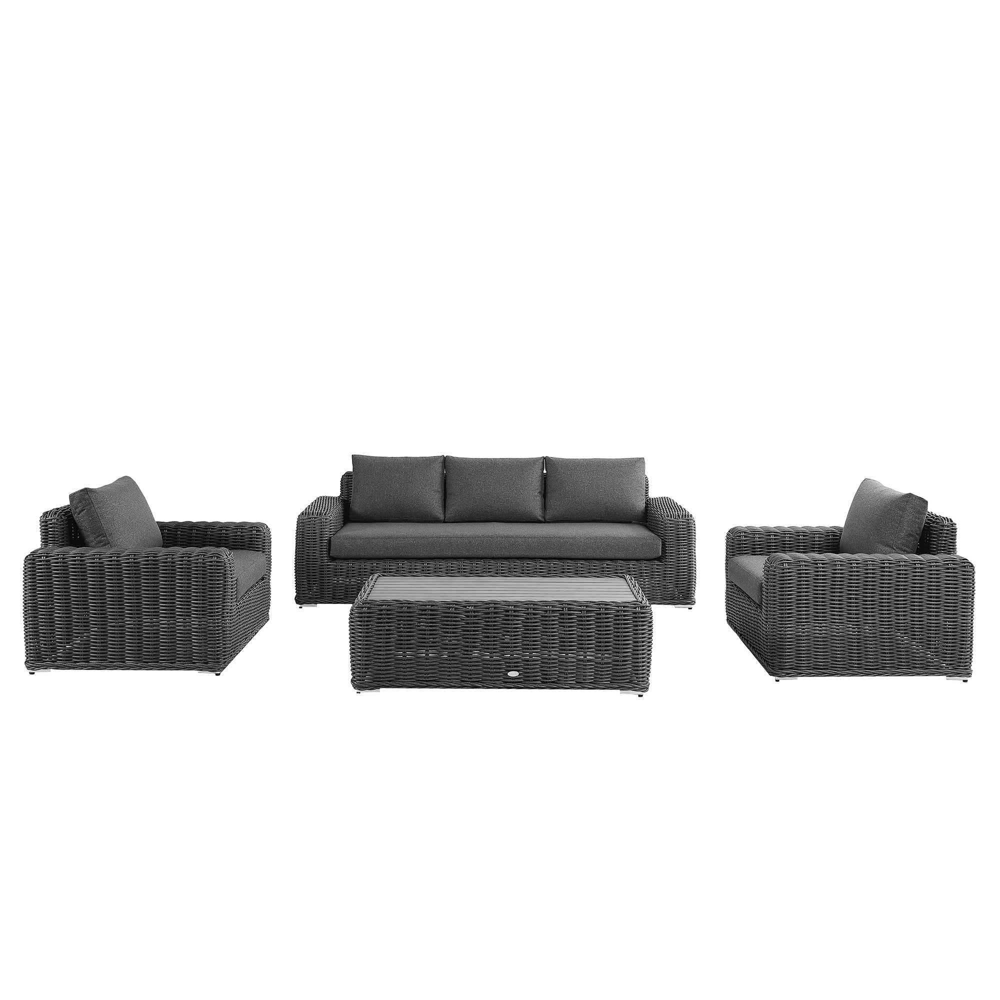 Bellagio Round Wicker Sofa Set with Coffee Table, Dark Grey