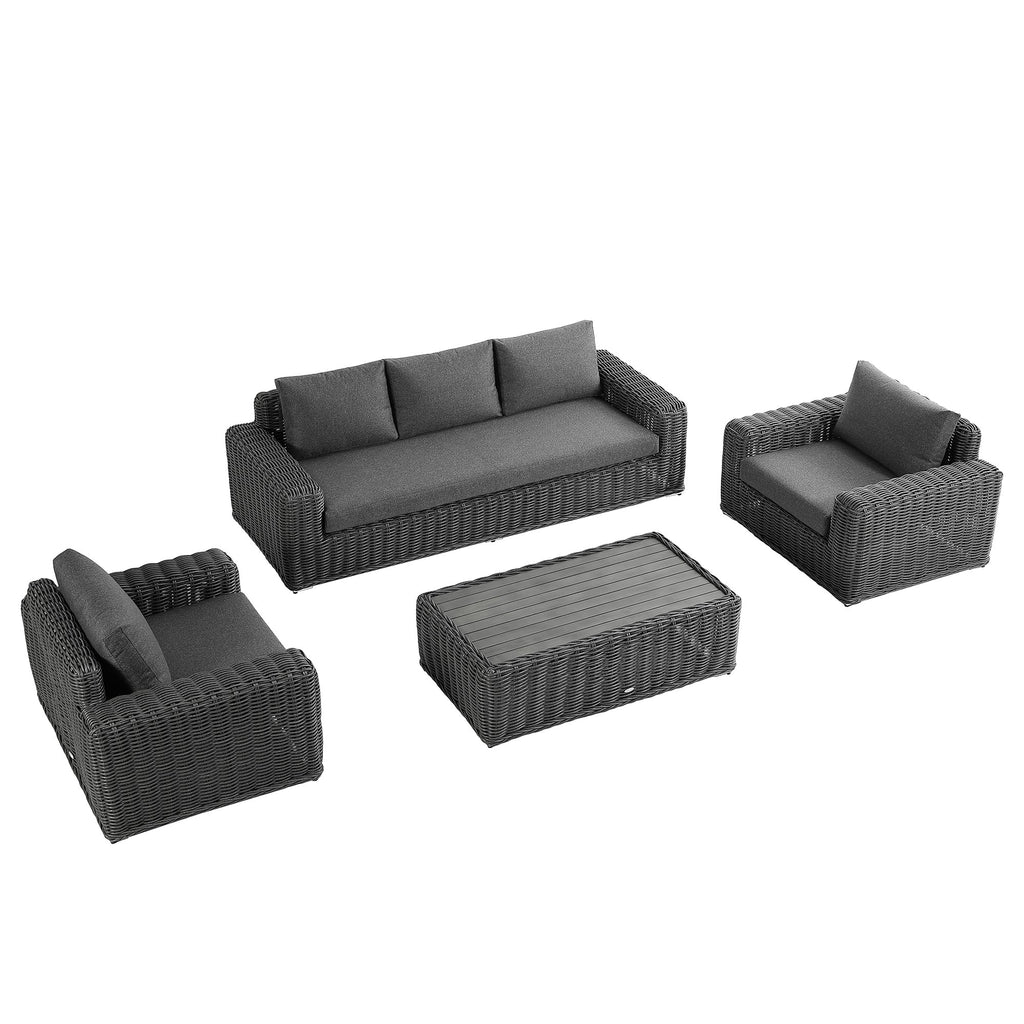 Bellagio Round Wicker Sofa Set with Coffee Table, Dark Grey