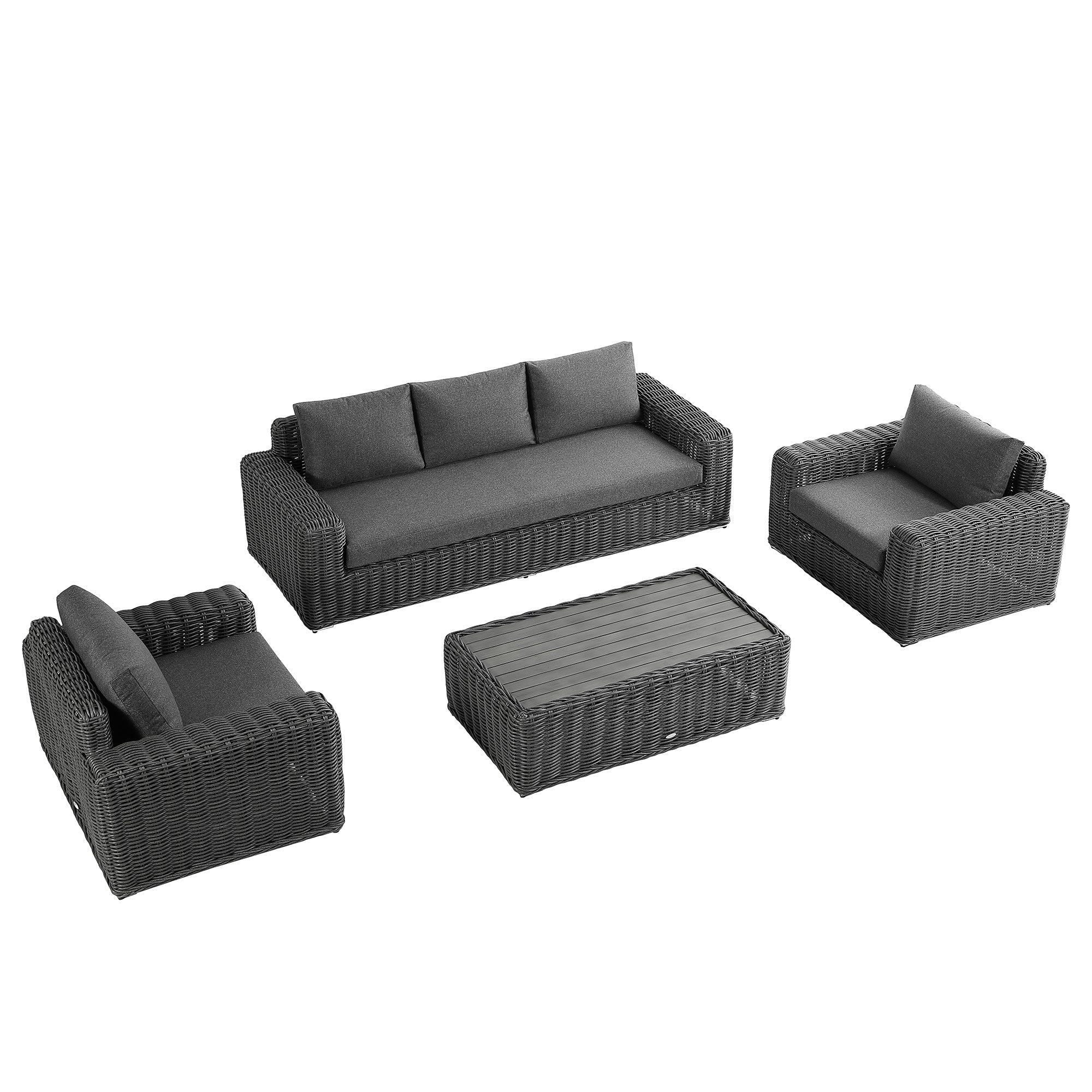 Bellagio Round Wicker Sofa Set with Coffee Table, Dark Grey