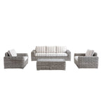 Bellagio Round Wicker Sofa Set with Coffee Table, Light Grey with Taupe Stripes