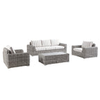 Bellagio Round Wicker Sofa Set with Coffee Table, Light Grey with Taupe Stripes