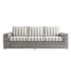 Bellagio Round Wicker Sofa Set with Coffee Table, Light Grey with Taupe Stripes