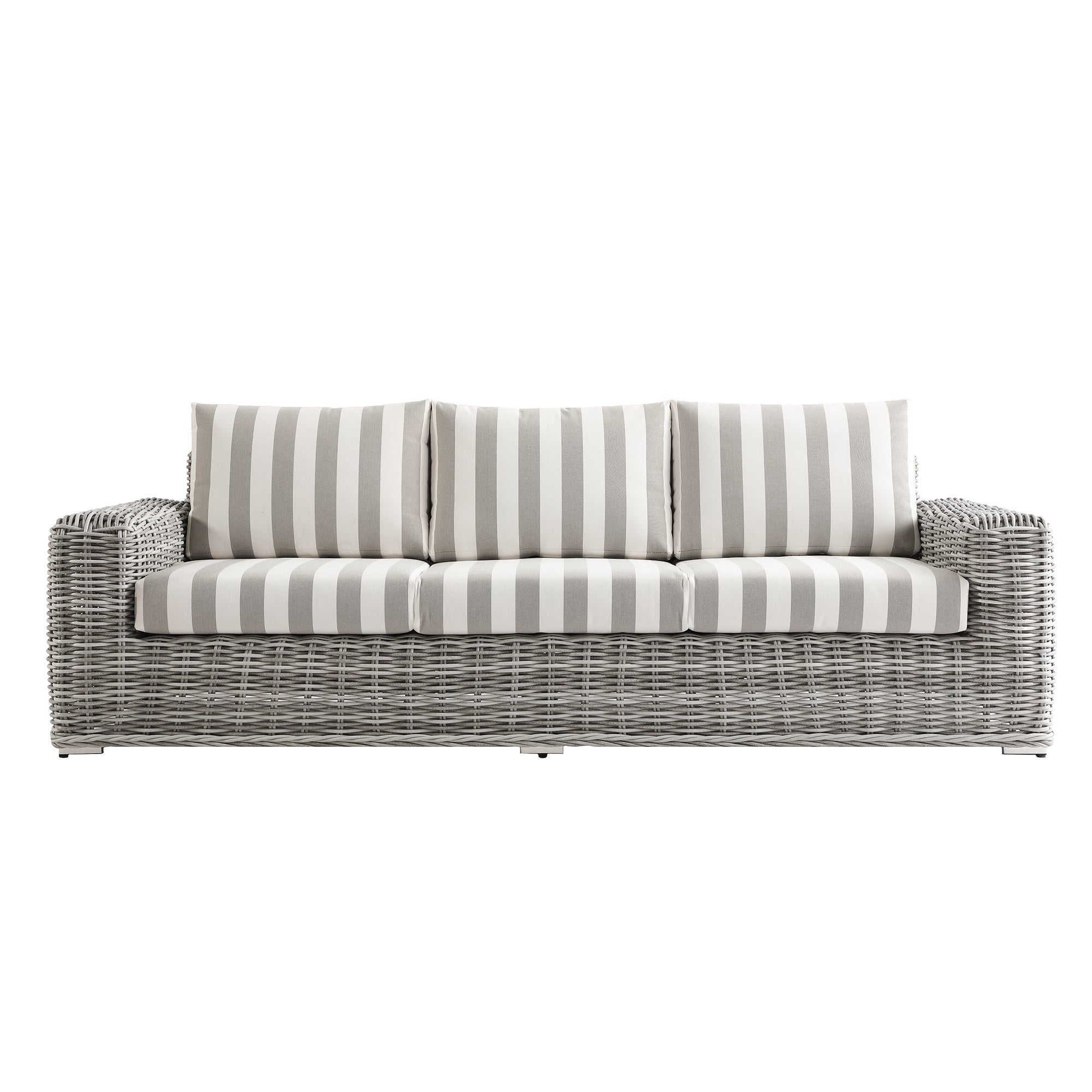 Bellagio Round Wicker Sofa Set with Coffee Table, Light Grey with Taupe Stripes