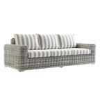 Bellagio Round Wicker Sofa Set with Coffee Table, Light Grey with Taupe Stripes